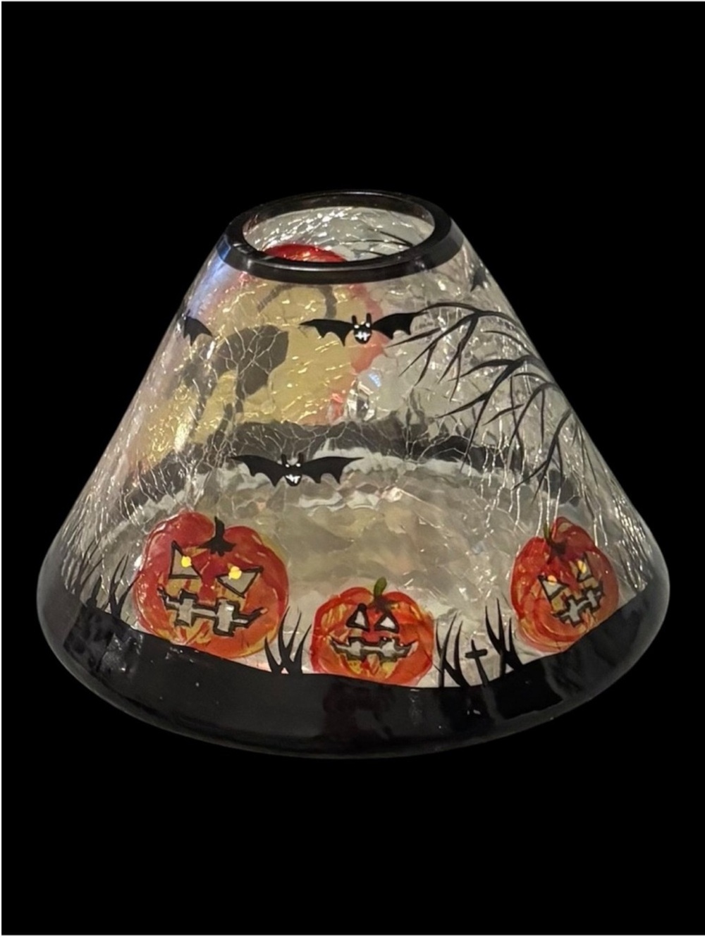RARE Yankee Candle Halloween Black Cat Crackle Glass Large Jar Shade Retired VTG - Picture 7 of 16